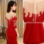 Modern / Fashion Burgundy Evening Dresses  2017 Trumpet / Mermaid Floor-Length / Long Scoop Neck 3/4 Sleeve Backless Lace Appliques Pierced Formal Dresses