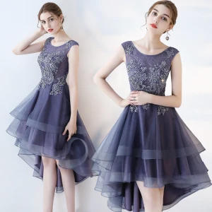Moderne Mode Violet Robe De Cocktail 2017 Princesse Asymétrique Fermeture Éclair Sur Le Côté Encolure Dégagée Sans Manches Dentelle Appliques Fleur Glitter Perlage Paillettes Percé Robe De Ceremonie