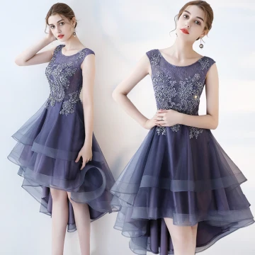 Modern Fashion Purple Cocktail Dresses 2017 A Line Princess Asymmetrical Zipper Up At Side Scoop Neck Sleeveless Lace Appliques Flower Glitter Beading Sequins Pierced Formal Dresses