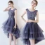 Modern / Fashion Purple Cocktail Dresses 2017 A-Line / Princess Asymmetrical Zipper Up at Side Scoop Neck Sleeveless Lace Appliques Flower Glitter Beading Sequins Pierced Formal Dresses