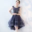 Modern / Fashion Purple Cocktail Dresses 2017 A-Line / Princess Asymmetrical Zipper Up at Side Scoop Neck Sleeveless Lace Appliques Flower Glitter Beading Sequins Pierced Formal Dresses