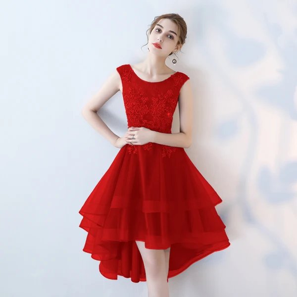 Modern / Fashion Purple Cocktail Dresses 2017 A-Line / Princess Asymmetrical Zipper Up at Side Scoop Neck Sleeveless Lace Appliques Flower Glitter Beading Sequins Pierced Formal Dresses