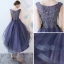 Modern / Fashion Purple Cocktail Dresses 2017 A-Line / Princess Asymmetrical Zipper Up at Side Scoop Neck Sleeveless Lace Appliques Flower Glitter Beading Sequins Pierced Formal Dresses