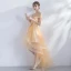 Modern / Fashion Gold Cocktail Dresses 2017 A-Line / Princess Asymmetrical Tassel Off-The-Shoulder Short Sleeve Backless Appliques Flower Rhinestone Formal Dresses