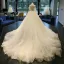 Klassisch Schöne Saal Kirche Brautkleider 2017 Mit Spitze Applikationen Rückenfreies Rundhalsausschnitt Lange Ärmel Kathedrale Schleppe Weiß Ballkleid