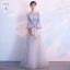 Elegant Grey See-through Bridesmaid Dresses 2018 A-Line / Princess Long Sleeve Appliques Lace Floor-Length / Long Ruffle Backless Wedding Party Dresses