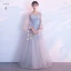Elegant Grey See-through Bridesmaid Dresses 2018 A-Line / Princess Long Sleeve Appliques Lace Floor-Length / Long Ruffle Backless Wedding Party Dresses