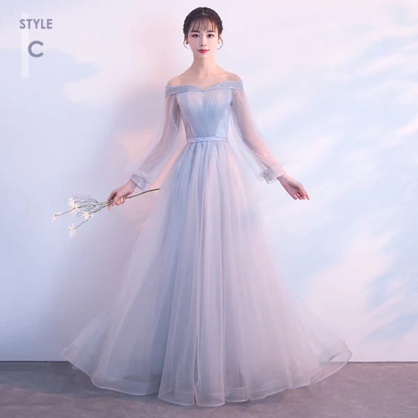 Elegant Grey See-through Bridesmaid Dresses 2018 A-Line / Princess Long Sleeve Appliques Lace Floor-Length / Long Ruffle Backless Wedding Party Dresses