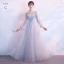 Elegant Grey See-through Bridesmaid Dresses 2018 A-Line / Princess Long Sleeve Appliques Lace Floor-Length / Long Ruffle Backless Wedding Party Dresses