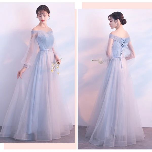 Elegant Grey See-through Bridesmaid Dresses 2018 A-Line / Princess Long Sleeve Appliques Lace Floor-Length / Long Ruffle Backless Wedding Party Dresses