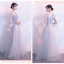 Elegant Grey See-through Bridesmaid Dresses 2018 A-Line / Princess Long Sleeve Appliques Lace Floor-Length / Long Ruffle Backless Wedding Party Dresses