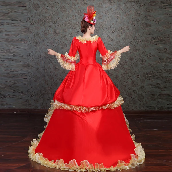 Vintage / Retro Medieval Red Ball Gown Prom Dresses 2021 Square Neckline Long Sleeve Floor-Length / Long Handmade Beading Embroidered Sequins Prom Formal Dresses