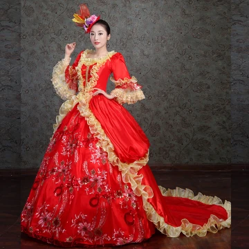 Vintage Originale Médiévale Rouge Robe Boule Robe De Bal 2021 Encolure Carrée Manches Longues Longue Fait Main Perlage Brodé Paillettes Promo Robe De Ceremonie