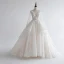 Luxury / Gorgeous White Wedding Dresses 2017 Royal Train Ball Gown V-Neck Long Sleeve Backless Heart-shaped Lace Appliques Flower Rhinestone Glitter Pierced