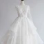 Luxury / Gorgeous White Wedding Dresses 2017 Royal Train Ball Gown V-Neck Long Sleeve Backless Heart-shaped Lace Appliques Flower Rhinestone Glitter Pierced