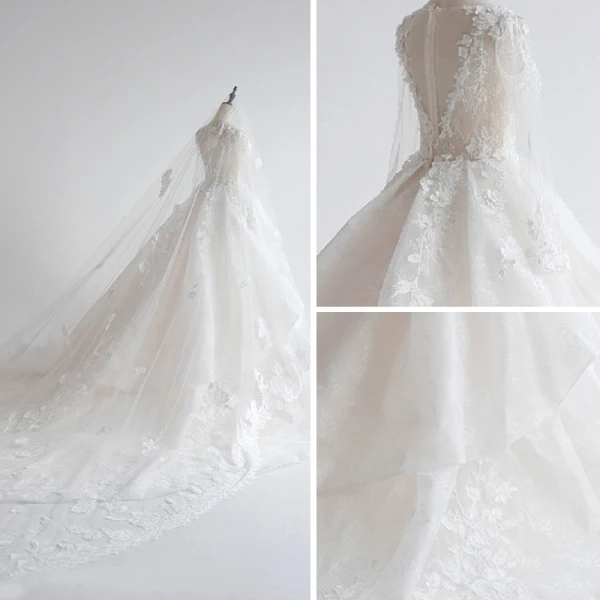 Luxury / Gorgeous White Wedding Dresses 2017 Royal Train Ball Gown V-Neck Long Sleeve Backless Heart-shaped Lace Appliques Flower Rhinestone Glitter Pierced