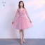 Chic / Beautiful Candy Pink Bridesmaid Dresses 2018 A-Line / Princess Appliques Lace Knee-Length Ruffle Backless Wedding Party Dresses