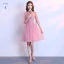 Chic / Beautiful Candy Pink Bridesmaid Dresses 2018 A-Line / Princess Appliques Lace Knee-Length Ruffle Backless Wedding Party Dresses