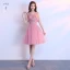 Chic / Beautiful Candy Pink Bridesmaid Dresses 2018 A-Line / Princess Appliques Lace Knee-Length Ruffle Backless Wedding Party Dresses