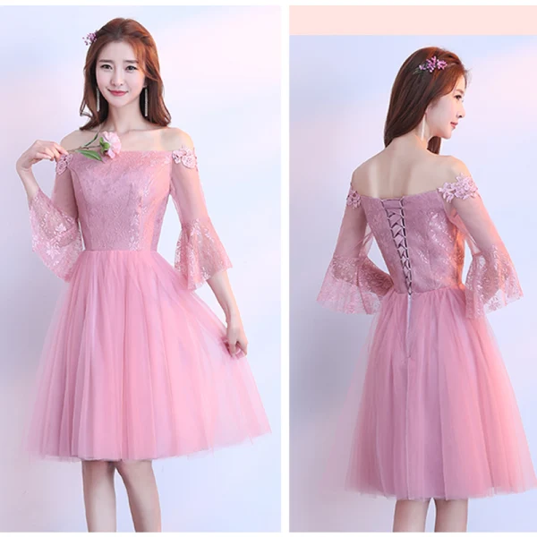 Chic / Beautiful Candy Pink Bridesmaid Dresses 2018 A-Line / Princess Appliques Lace Knee-Length Ruffle Backless Wedding Party Dresses