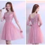 Chic / Beautiful Candy Pink Bridesmaid Dresses 2018 A-Line / Princess Appliques Lace Knee-Length Ruffle Backless Wedding Party Dresses