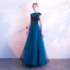 Chic / Beautiful Ocean Blue Prom Dresses 2018 A-Line / Princess Beading Crystal Scoop Neck Short Sleeve Ankle Length Formal Dresses