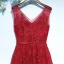 Chic / Beautiful Red Formal Dresses Evening Dresses  2017 Lace Flower V-Neck Sleeveless A-Line / Princess