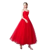 Modest / Simple Solid Color Red Evening Dresses  2019 A-Line / Princess Spaghetti Straps Bow Sleeveless Backless Ankle Length Formal Dresses