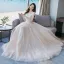 Élégant Champagne Robe De Mariée 2018 Princesse Perlage En Dentelle Fleur Paillettes Bretelles Spaghetti Dos Nu Sans Manches Longue Mariage