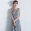 Chic / Beautiful Silver Formal Dresses 2017 A-Line / Princess Lace Flower Bow Scoop Neck Backless Sleeveless Floor-Length / Long Evening Dresses