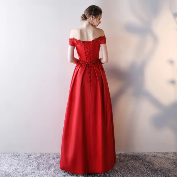 Chic / Belle Rouge Robe De Soirée 2017 Princesse Dentelle Fleur Paillettes De l'épaule Dos Nu Manches Courtes Longueur Cheville Robe De Ceremonie