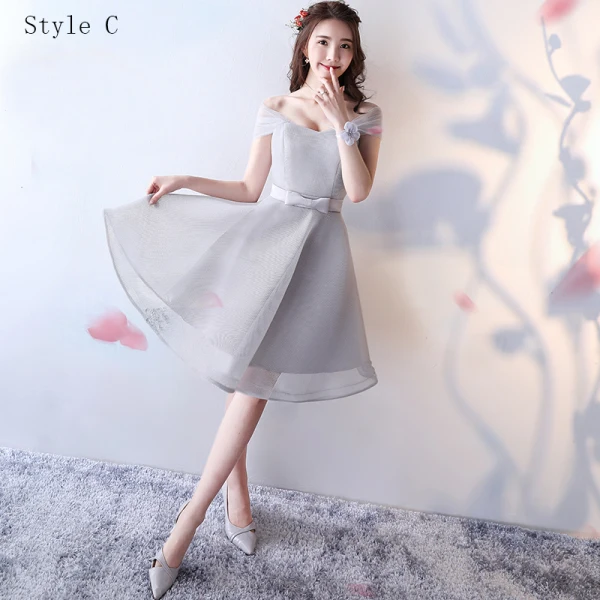 Chic / Beautiful Silver Bridesmaid Dresses 2017 A-Line / Princess Bow Backless Short Bridesmaid Wedding Party Dresses