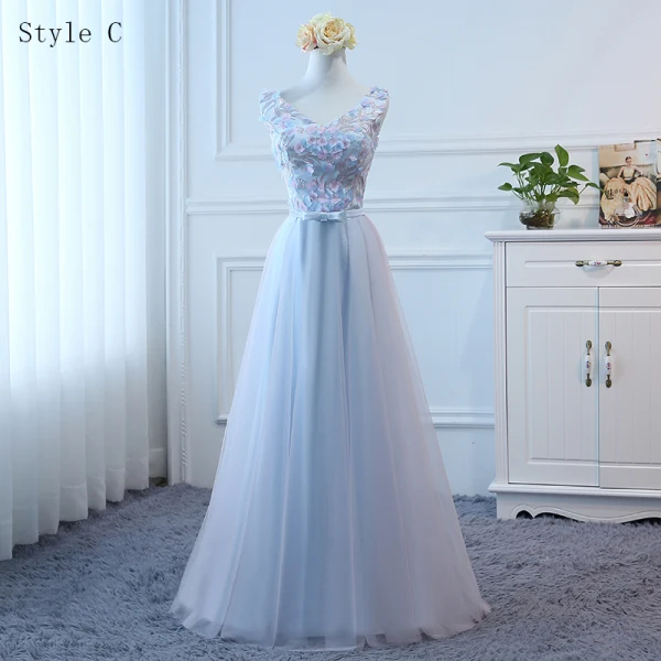 Schöne Himmelblau Brautjungfernkleider 2017 A Linie Schleife Künstliche Blumen Rückenfreies Lange Brautjungfer Kleider Für Hochzeit