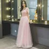 Chic / Beautiful Bridesmaid Dresses 2017 A-Line / Princess Bow Square Neckline Backless Short Sleeve Floor-Length / Long Wedding Party Dresses
