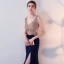Chic / Beautiful Navy Blue Evening Dresses  2017 A-Line / Princess Rhinestone Backless V-Neck Sleeveless Floor-Length / Long Formal Dresses
