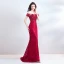 Luxury / Gorgeous Burgundy Evening Dresses  2018 Trumpet / Mermaid Beading Crystal Rhinestone Pearl Lace Flower Scoop Neck Backless Short Sleeve Floor-Length / Long Formal Dresses