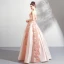 Modern / Fashion Pearl Pink Prom Dresses 2018 A-Line / Princess Lace Flower Appliques Pearl Scoop Neck Backless Sleeveless Floor-Length / Long Formal Dresses
