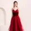 Lovely Burgundy Homecoming Graduation Dresses 2018 A-Line / Princess Suede Bow Spotted Spaghetti Straps Backless Sleeveless Knee-Length Formal Dresses