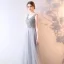 Chic / Beautiful Silver Evening Dresses  2017 A-Line / Princess Lace Flower Beading V-Neck Backless Sleeveless Floor-Length / Long Formal Dresses