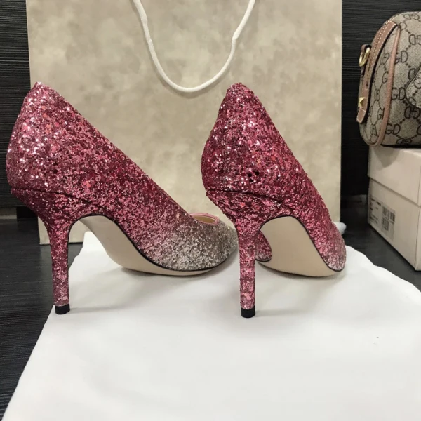 Glittrande Silver Purple Gradient-Färg Afton Pumps Läder 2021 Paljetter 8 cm Stilettklackar Spetsiga Pumps Högklackade