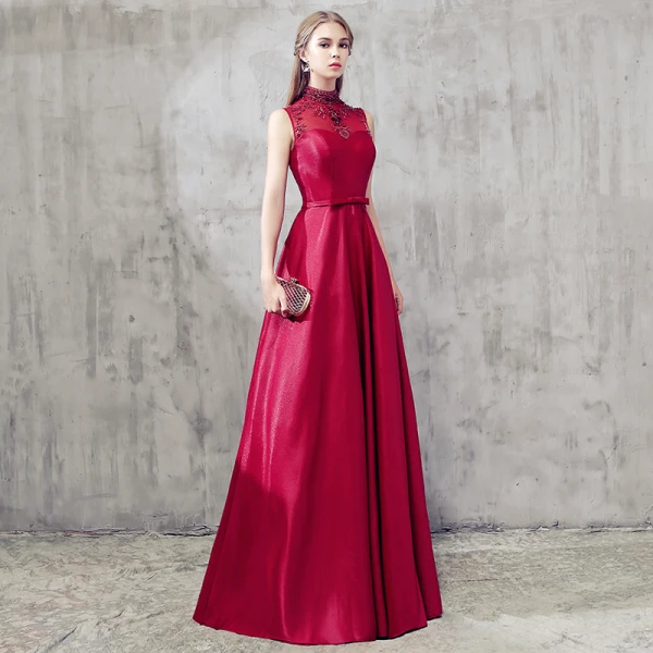 Chic / Beautiful Evening Dresses 2017 A-Line / Princess Beading Crystal Backless High Neck Sleeveless Floor-Length / Long Formal Dresses