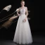Chic / Belle Ivoire Robe De Soirée 2017 Princesse En Dentelle Fleur Perle Paillettes V-Cou Dos Nu Sans Manches Longueur Cheville Robe De Ceremonie