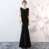 Chic / Beautiful Black Formal Dresses 2017 Trumpet / Mermaid Beading Scoop Neck Sleeveless Sweep Train Evening Dresses