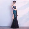 Chic / Beautiful Evening Dresses  2017 Trumpet / Mermaid Lace Sequins Backless V-Neck Sleeveless Floor-Length / Long Formal Dresses
