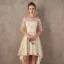 Chic / Belle Champagne Asymétrique Robe De Soirée 2017 Princesse En Dentelle Paillettes Noeud Encolure Dégagée 1/2 Manches Robe De Ceremonie