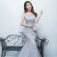Chic / Beautiful Grey Evening Dresses  2017 A-Line / Princess Lace Flower Pearl Scoop Neck Zipper Up Sleeveless Floor-Length / Long Formal Dresses