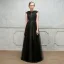 Chic / Beautiful Evening Dresses  2017 A-Line / Princess Lace Sequins Scoop Neck Cap Sleeves Floor-Length / Long Formal Dresses