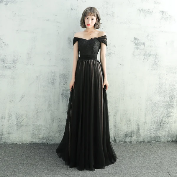Chic / Belle Noir Robe De Soirée 2017 Princesse Dentelle Fleur Ceinture De l'épaule Dos Nu Sans Manches Longue Robe De Ceremonie