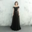 Chic / Belle Noir Robe De Soirée 2017 Princesse Dentelle Fleur Ceinture De l'épaule Dos Nu Sans Manches Longue Robe De Ceremonie