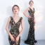 Amazing / Unique Black Gold Evening Dresses  2017 Trumpet / Mermaid Sequins V-Neck Backless Sleeveless Floor-Length / Long Formal Dresses